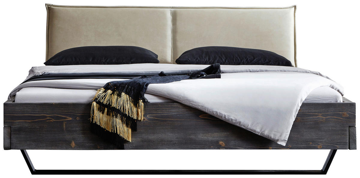 BALKENBETT 180/200 cm  in Grau, Schwarz, Beige   - Beige/Schwarz, Modern, Holz/Textil (180/200cm) - Livetastic