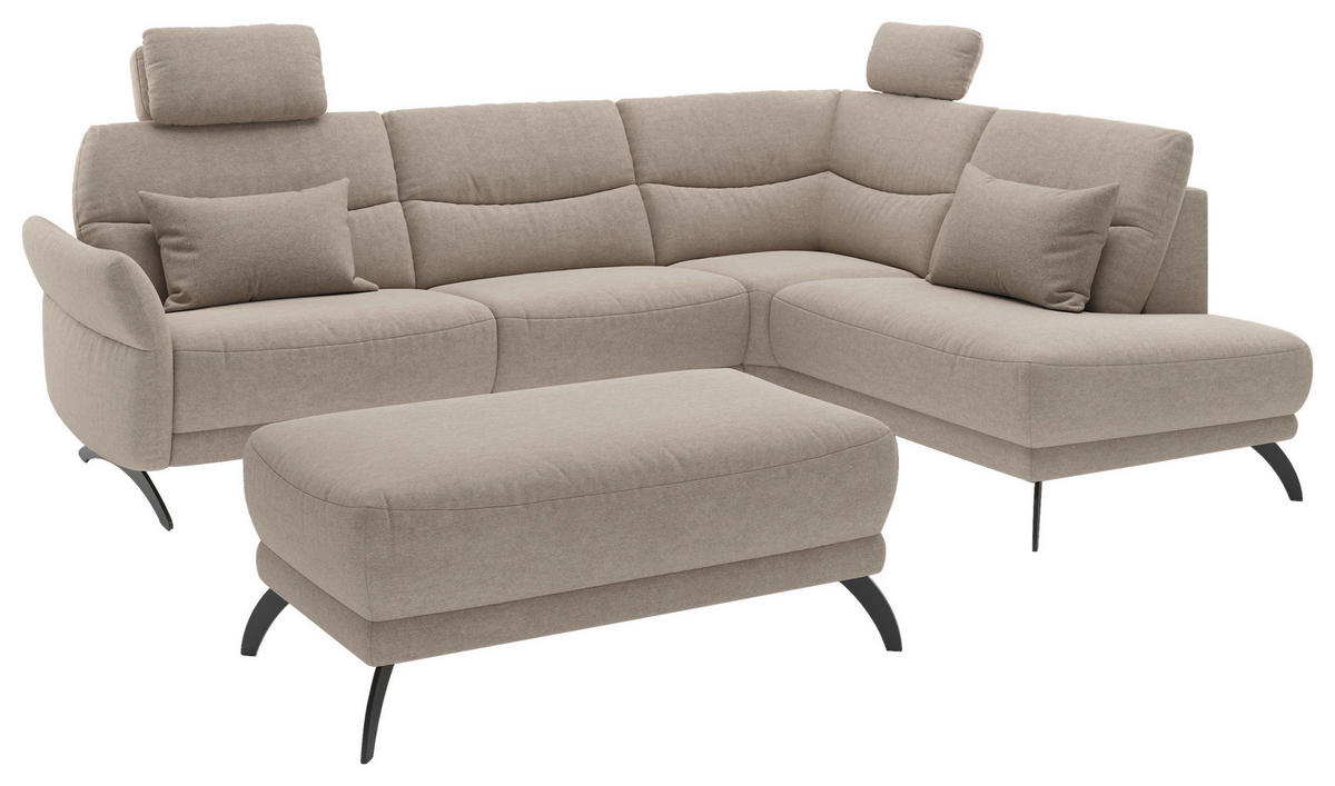 ECKSOFA Sandfarben Webstoff  - Sandfarben/Schwarz, KONVENTIONELL, Textil/Metall (263/201cm) - Pure Home Comfort