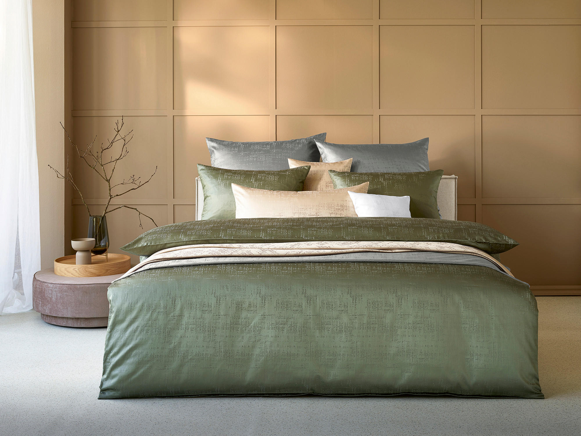 BETTWÄSCHESET Damast 160/210 cm  65 cm/100 cm  - Dunkelgrün, Basics, Textil (160/210cm) - Curt Bauer