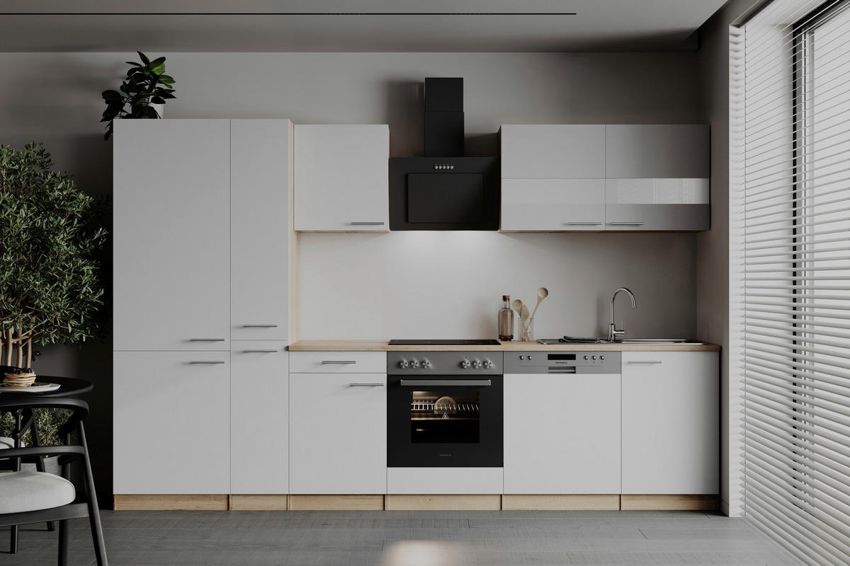 KÜCHENLEERBLOCK 310 cm   in Weiß  - Edelstahlfarben/Eichefarben, Basics, Holzwerkstoff/Metall (310cm) - Respekta