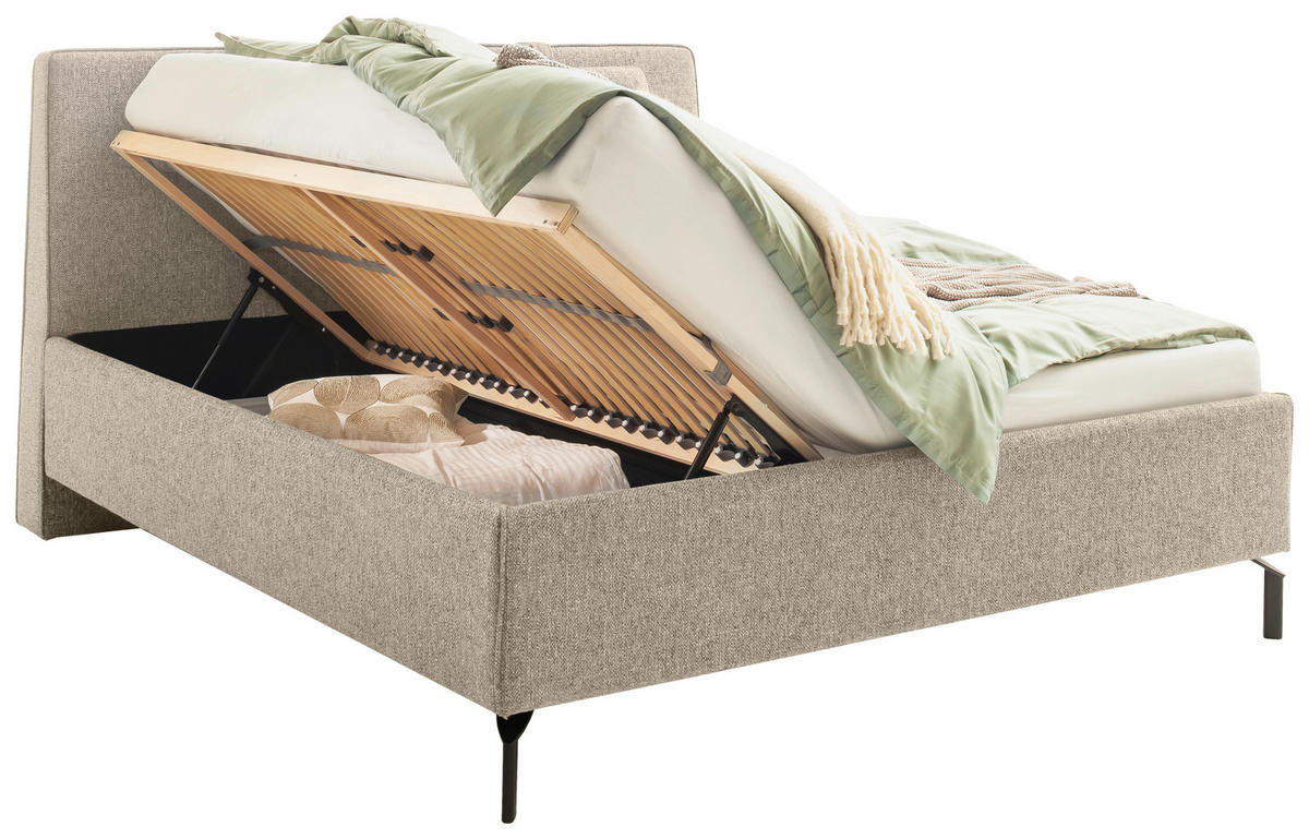 POLSTERBETT Lattenrost, Bettkasten Graubraun 180/200 cm  - Birkefarben/Graubraun, Design, Holz/Textil (180/200cm) - Schöner Wohnen