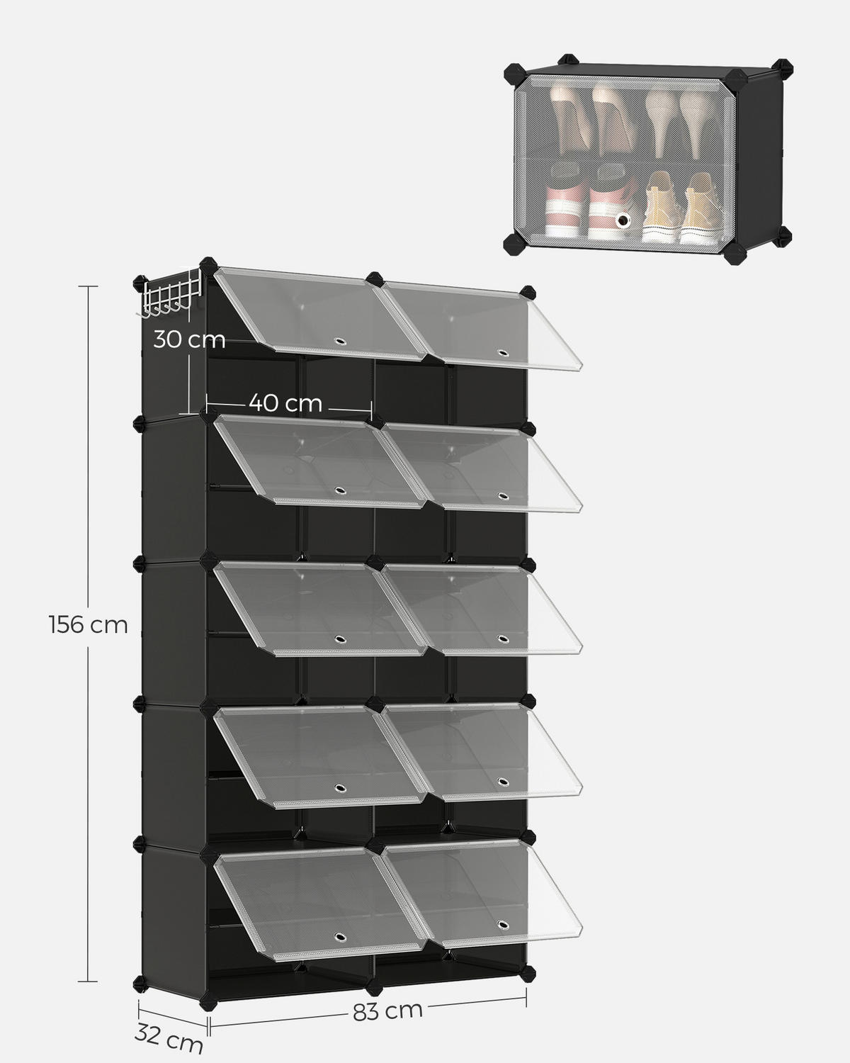 REGÁL NA TOPÁNKY, čierna, 83/156/32 cm - priehľadné/čierna, Basics, kov/plast (83/156/32cm)