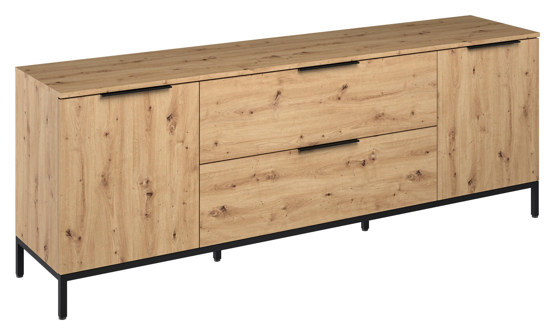 LOWBOARD Eichefarben - Eichefarben/Schwarz, Basics, Holzwerkstoff/Metall (180/68/40cm)