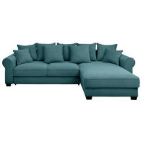 ECKSOFA Azurblau Cord  - Azurblau/Schwarz, KONVENTIONELL, Kunststoff/Textil (318/197cm) - Hom`in