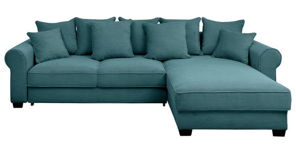 ECKSOFA Azurblau Cord  - Azurblau/Schwarz, KONVENTIONELL, Kunststoff/Textil (318/197cm) - Hom`in