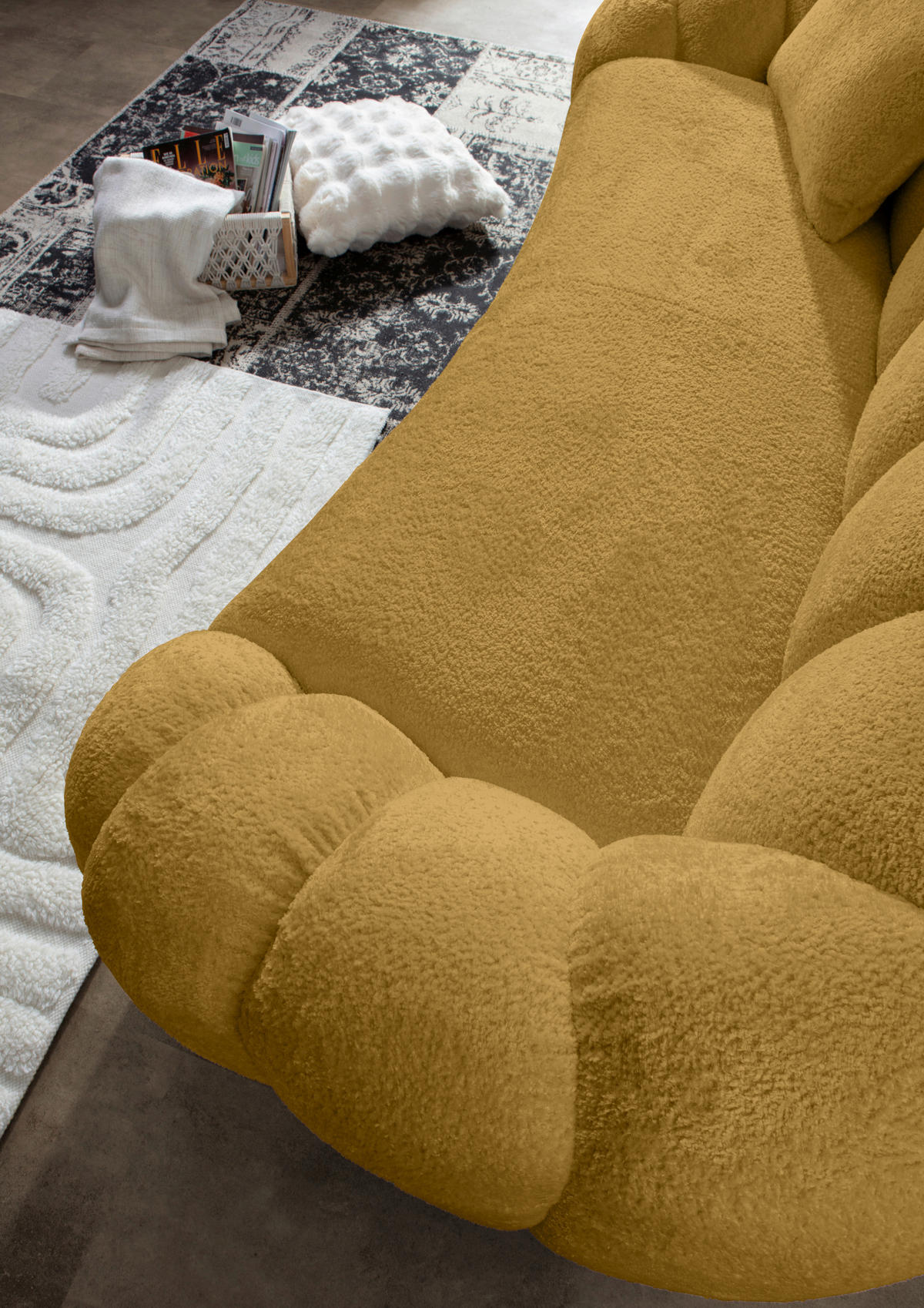 BIGSOFA in Chenille Gelb  - Gelb/Schwarz, KONVENTIONELL, Kunststoff/Textil (248/78/112cm) - Carryhome