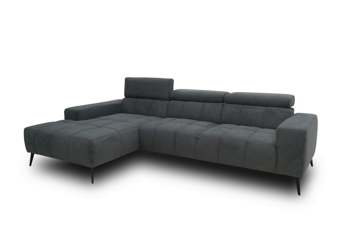 ECKSOFA TRENTO Dunkelgrau Mikrofaser Rücken echt, Kopfteilverstellung  - Dunkelgrau/Schwarz, MODERN, Textil/Metall (175/287cm) - MID.YOU