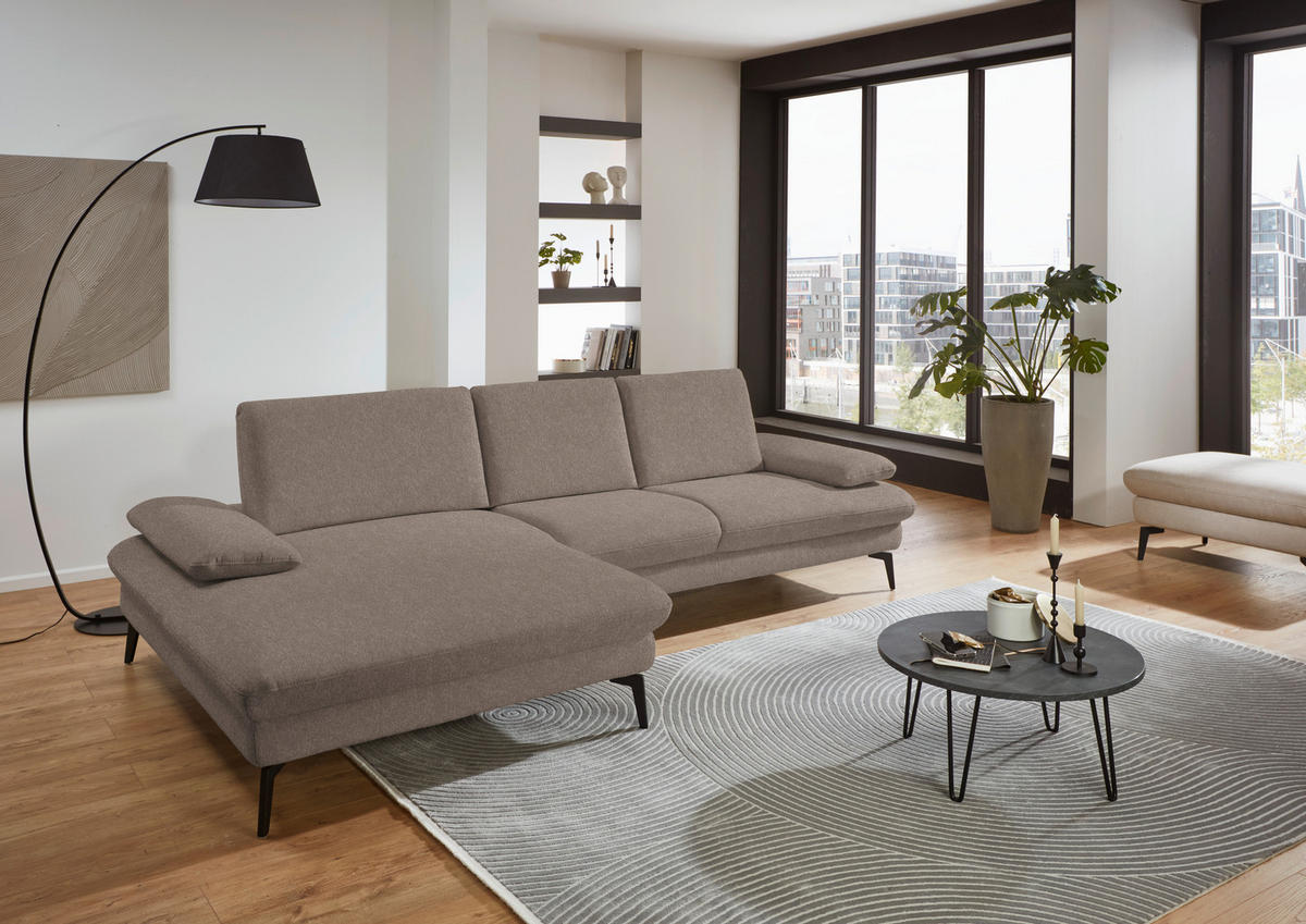 ECKSOFA in Chenille, Mikrofaser Greige  - Greige/Schwarz, Design, Textil/Metall (157/299cm) - Dieter Knoll