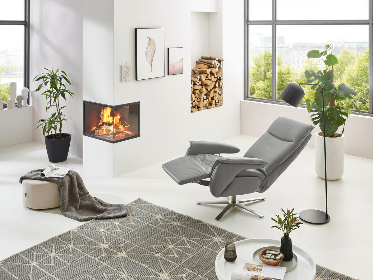 FERNSEHSESSEL in Hellgrau  - Edelstahlfarben/Hellgrau, Modern, Leder/Metall (77/116/80cm) - Livetastic