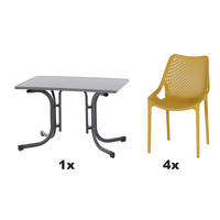 GARTENGARNITUR 5-teilig  - Anthrazit/Senfgelb, Basics, Holzwerkstoff/Kunststoff (70/81/110cm) - Siena Garden