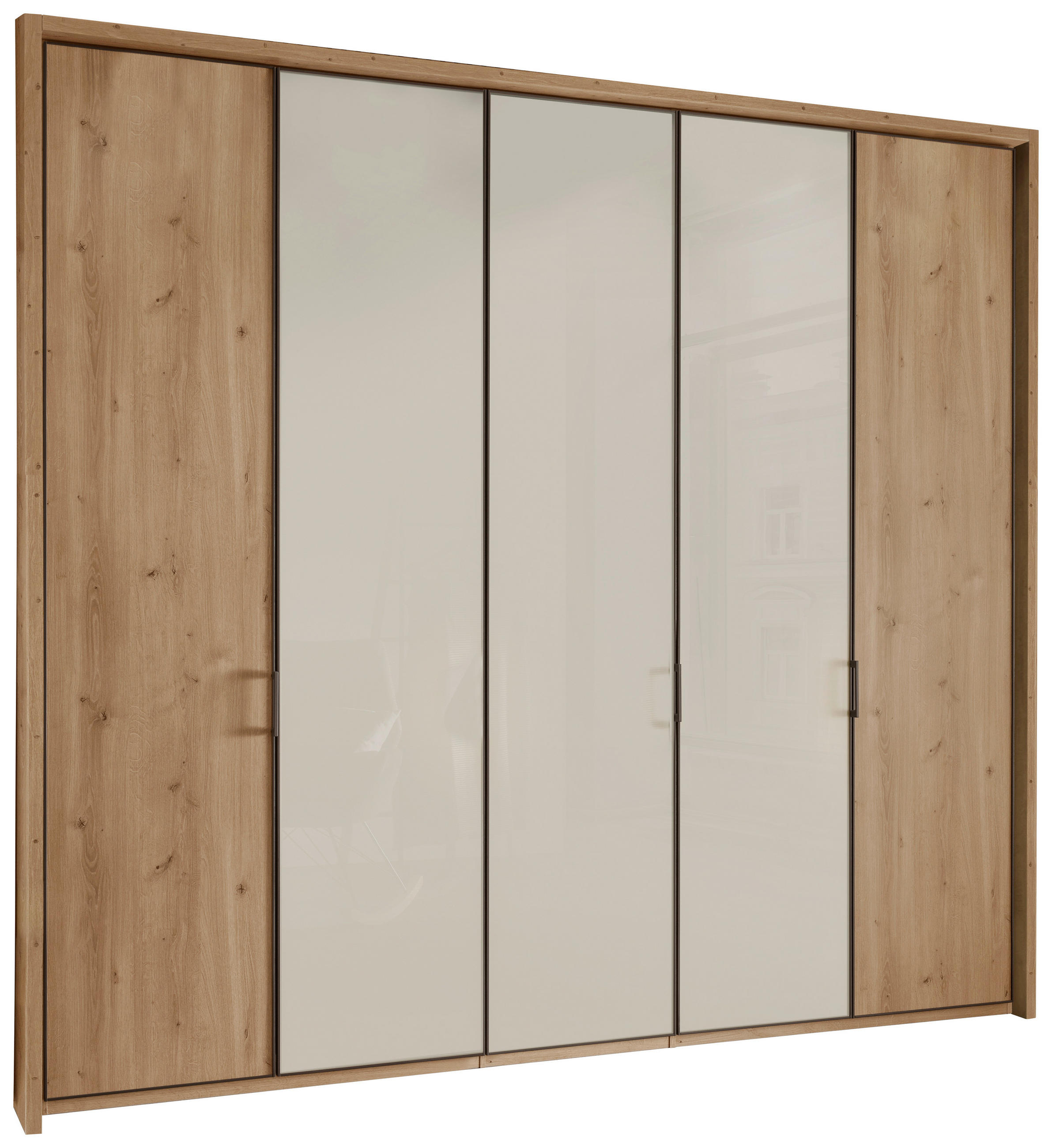 DREHTÜRENSCHRANK  in Champagner, Eiche Bianco  - Schieferfarben/Eiche Bianco, KONVENTIONELL, Glas/Holzwerkstoff (250/216/58cm) - Novel