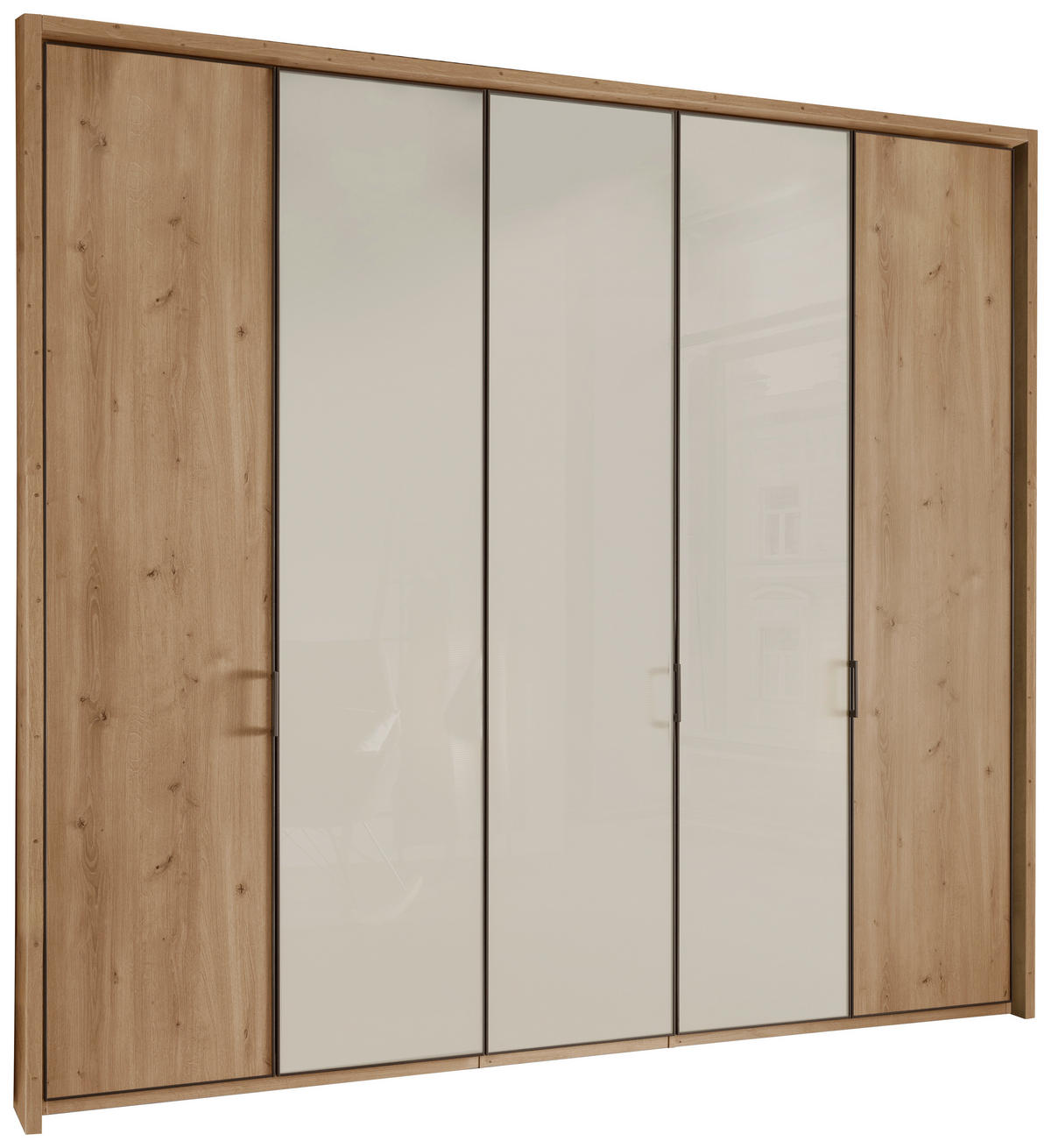 DREHTÜRENSCHRANK  in Champagner, Eiche Bianco  - Schieferfarben/Eiche Bianco, KONVENTIONELL, Glas/Holzwerkstoff (250/216/58cm) - Novel