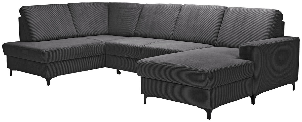 WOHNLANDSCHAFT ink. Funktionen in Cord Dunkelgrau  - Dunkelgrau/Schwarz, KONVENTIONELL, Textil/Metall (185/317/167cm) - Stylife