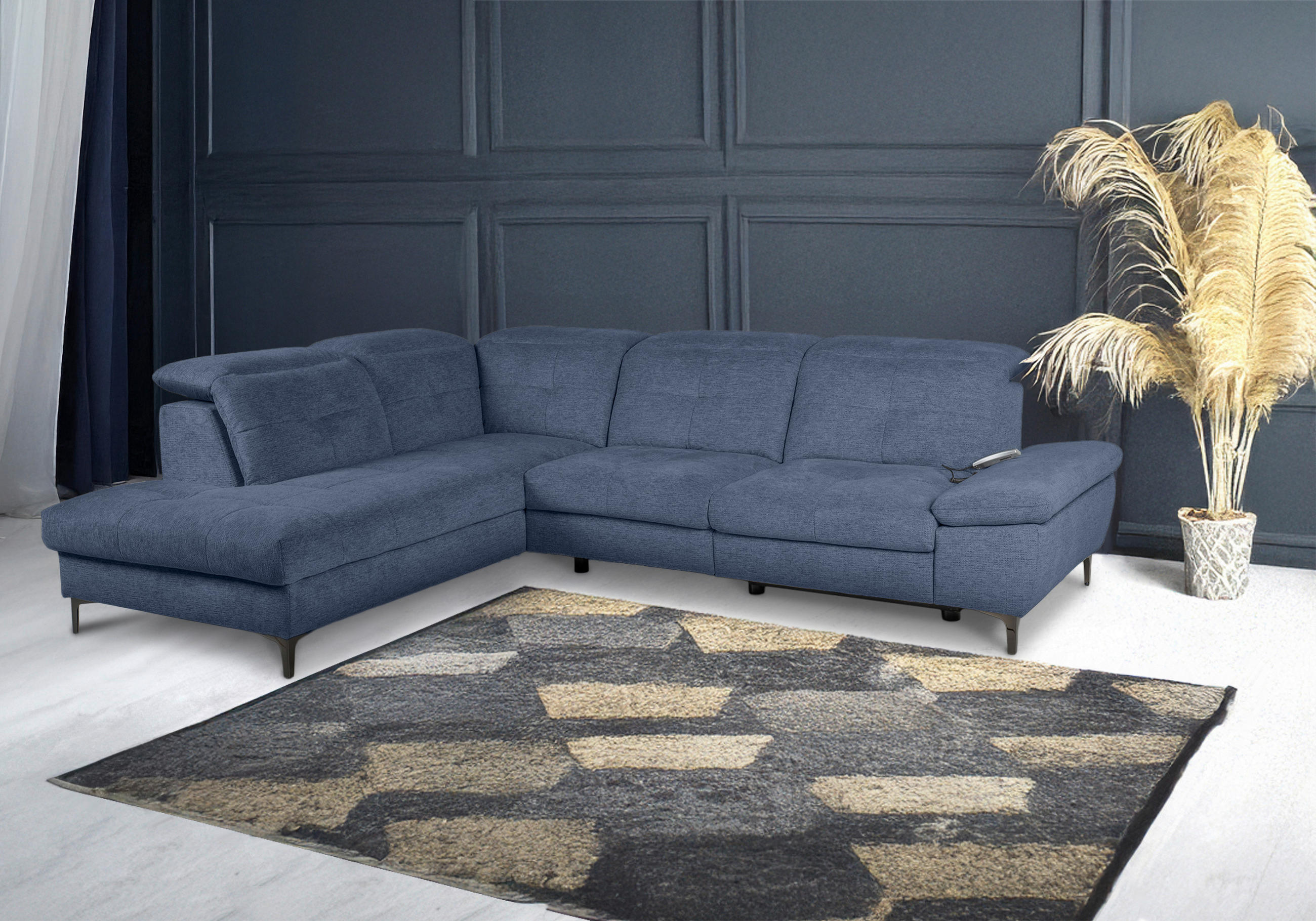 ECKSOFA Blau Webstoff  - Blau/Schwarz, KONVENTIONELL, Textil/Metall (225/288cm) - Carryhome