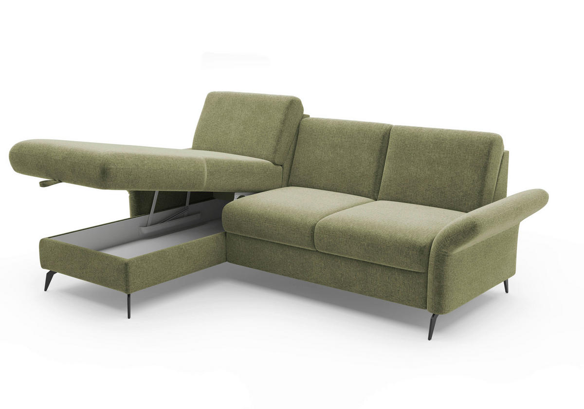 ECKSOFA ROCHELLE E Hellgrün Flachgewebe  - Schwarz/Hellgrün, KONVENTIONELL, Textil/Metall (164/251cm) - Sit & More
