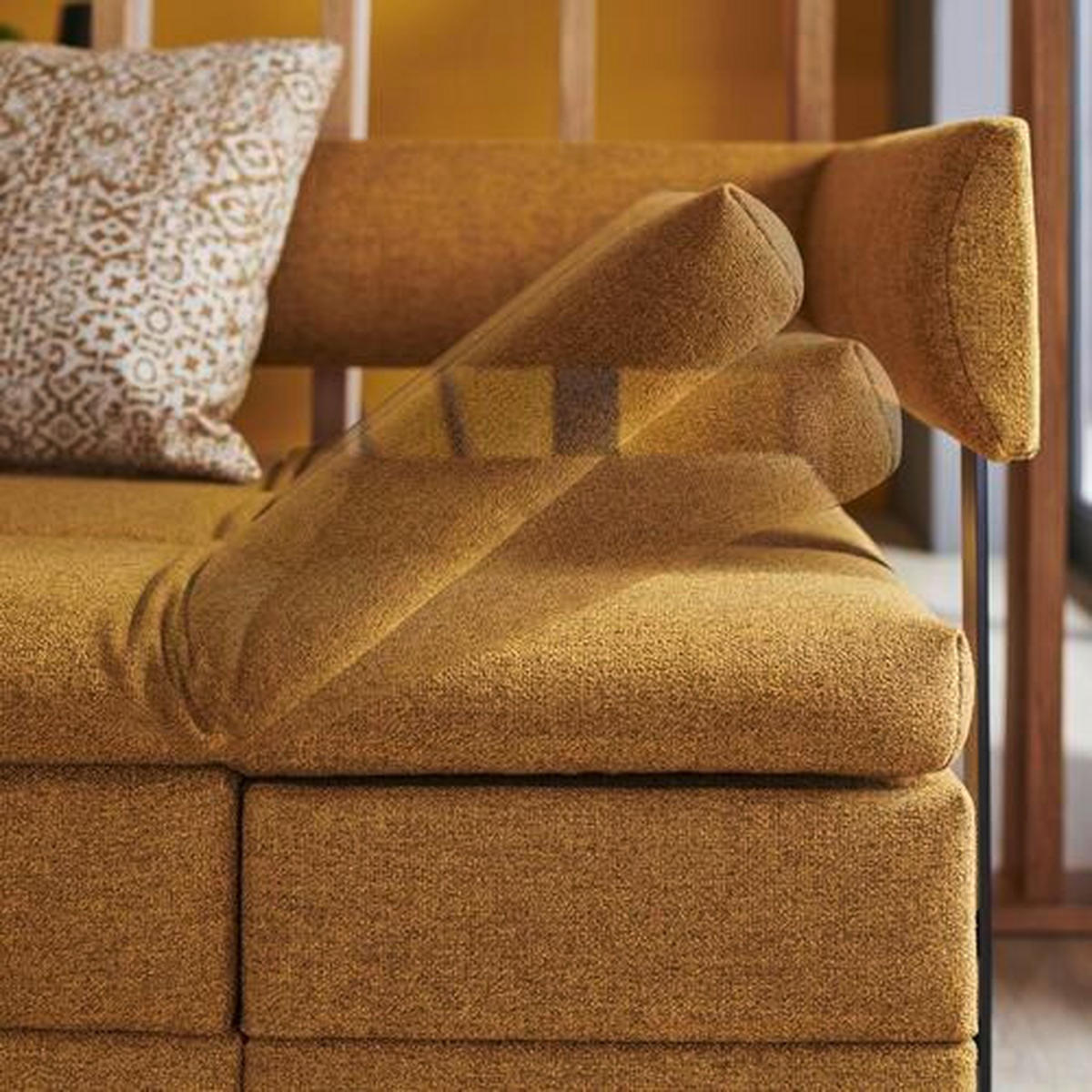 LIEGE in Flachgewebe Currygelb  - Currygelb/Schwarz, Design, Textil/Metall (208/77/98cm) - Joka