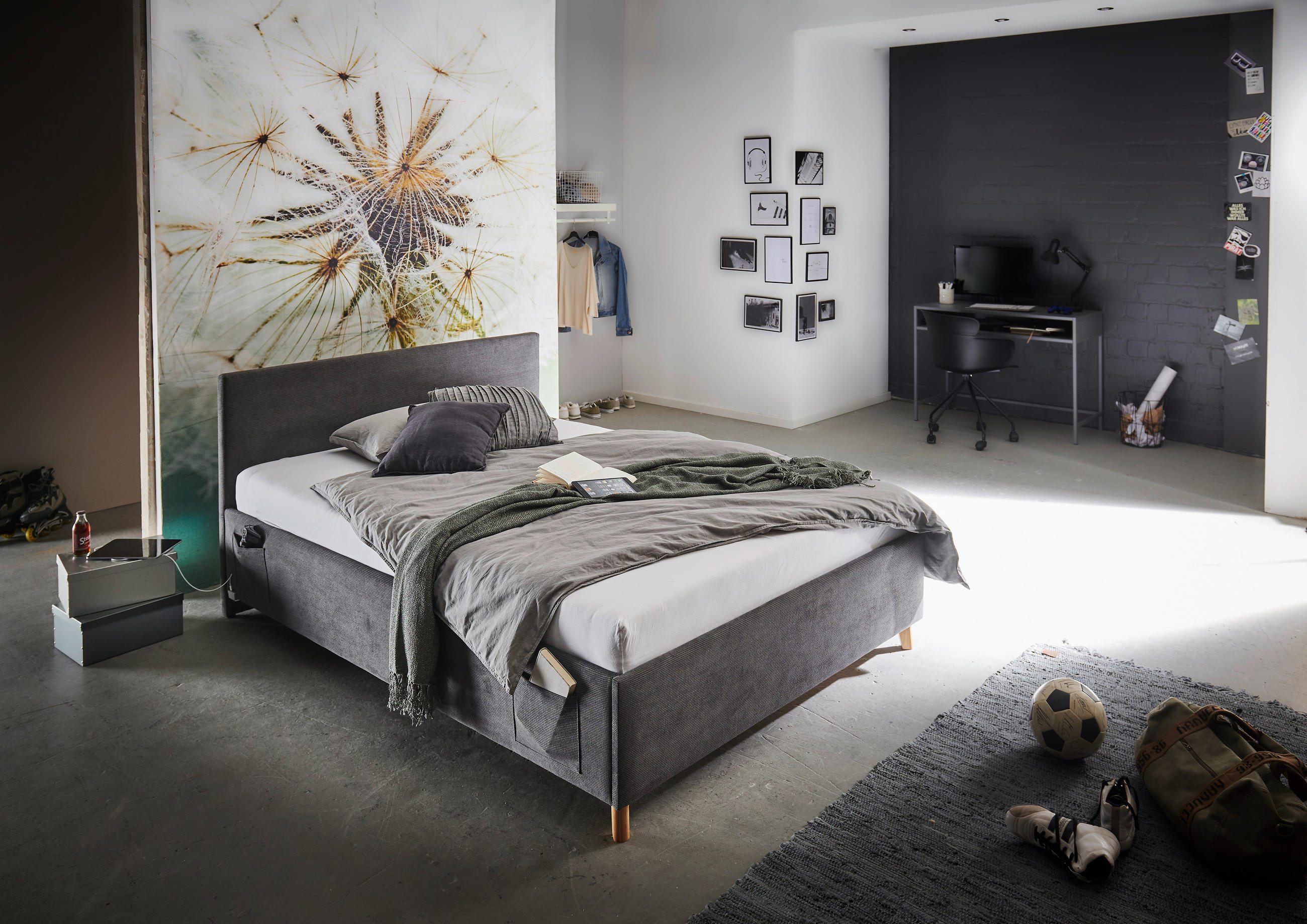 POLSTERBETT Lattenrost, Bettkasten Anthrazit 90/200 cm  - Eichefarben/Anthrazit, KONVENTIONELL, Holz/Textil (90/200cm) - Stylife