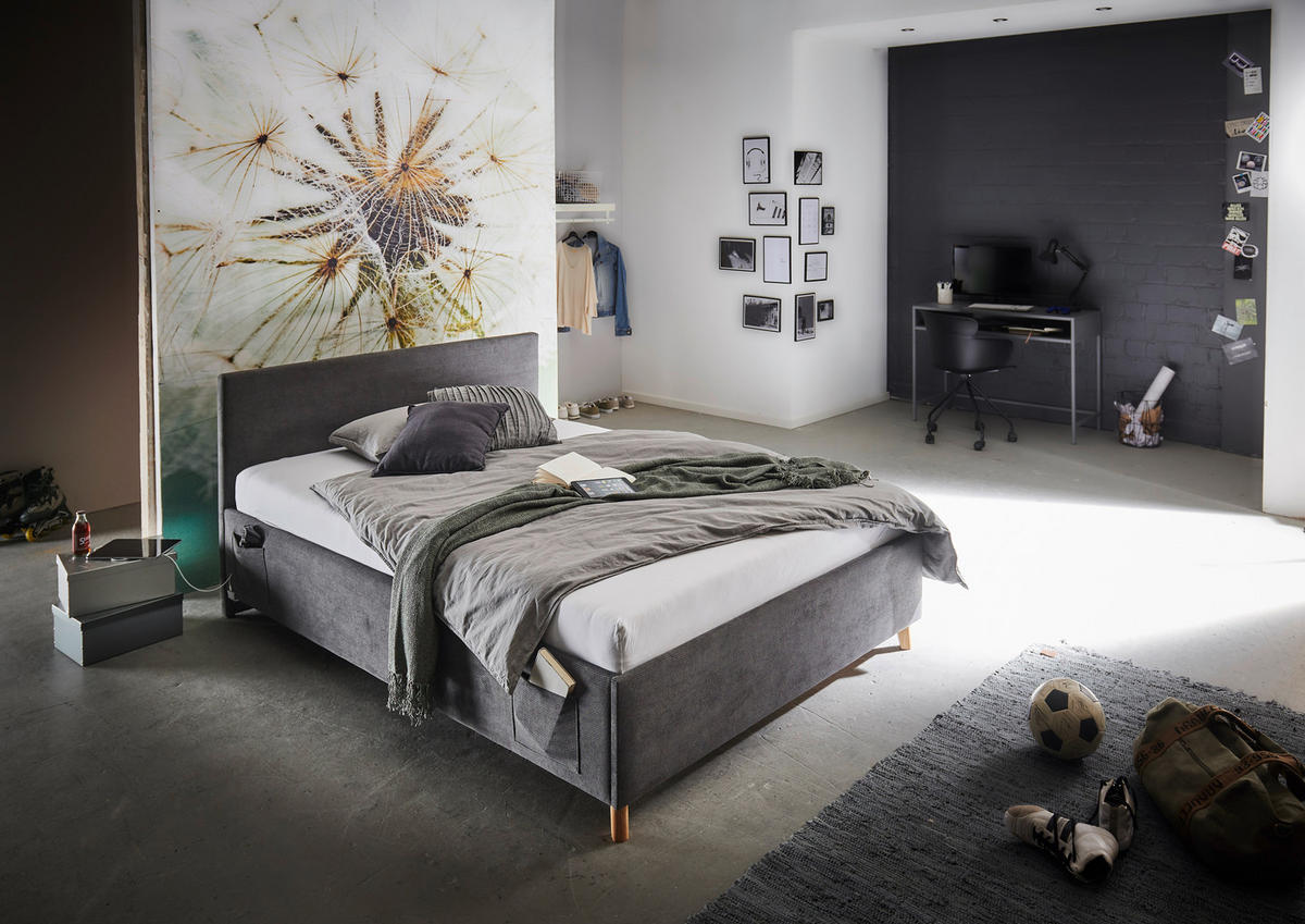 POLSTERBETT 140/200 cm  in Anthrazit  - Eichefarben/Anthrazit, Konventionell, Holz/Textil (140/200cm) - Stylife