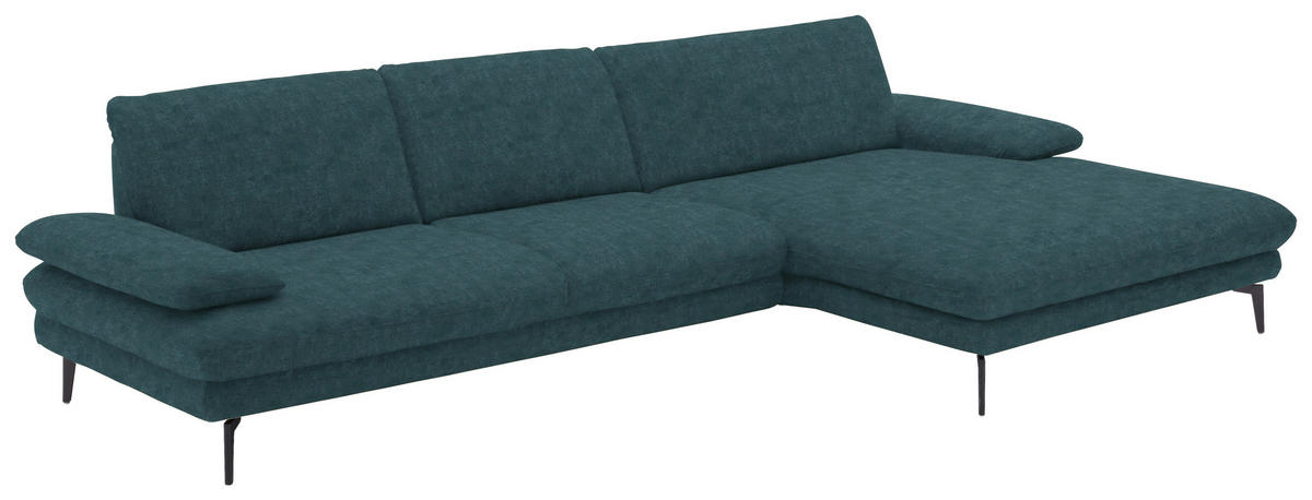 ECKSOFA in Velours Petrol  - Petrol/Schwarz, Design, Textil/Metall (310/180cm) - Dieter Knoll