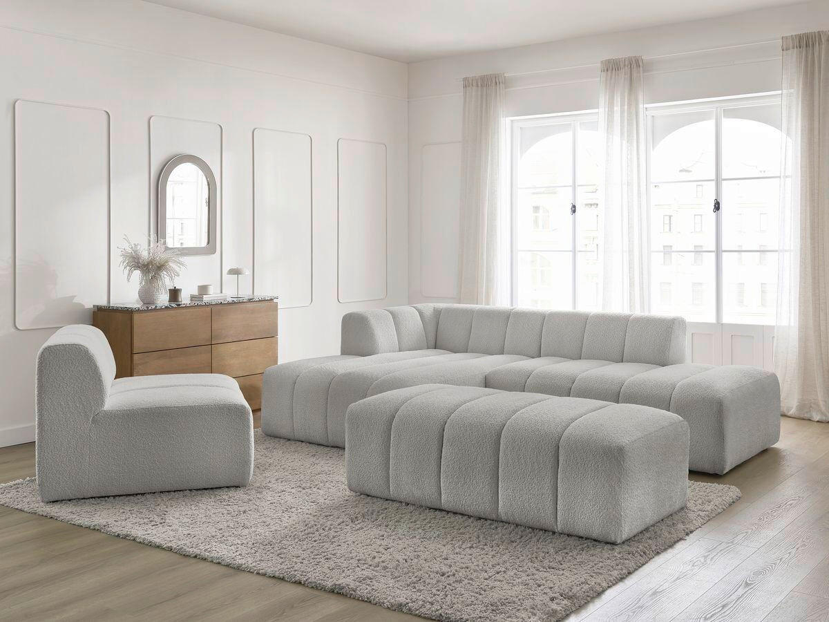 ECKSOFA Ottomane links  ANNECY Hellgrau Bouclé  - Hellgrau/Schwarz, MODERN, Kunststoff/Textil (170/262cm)