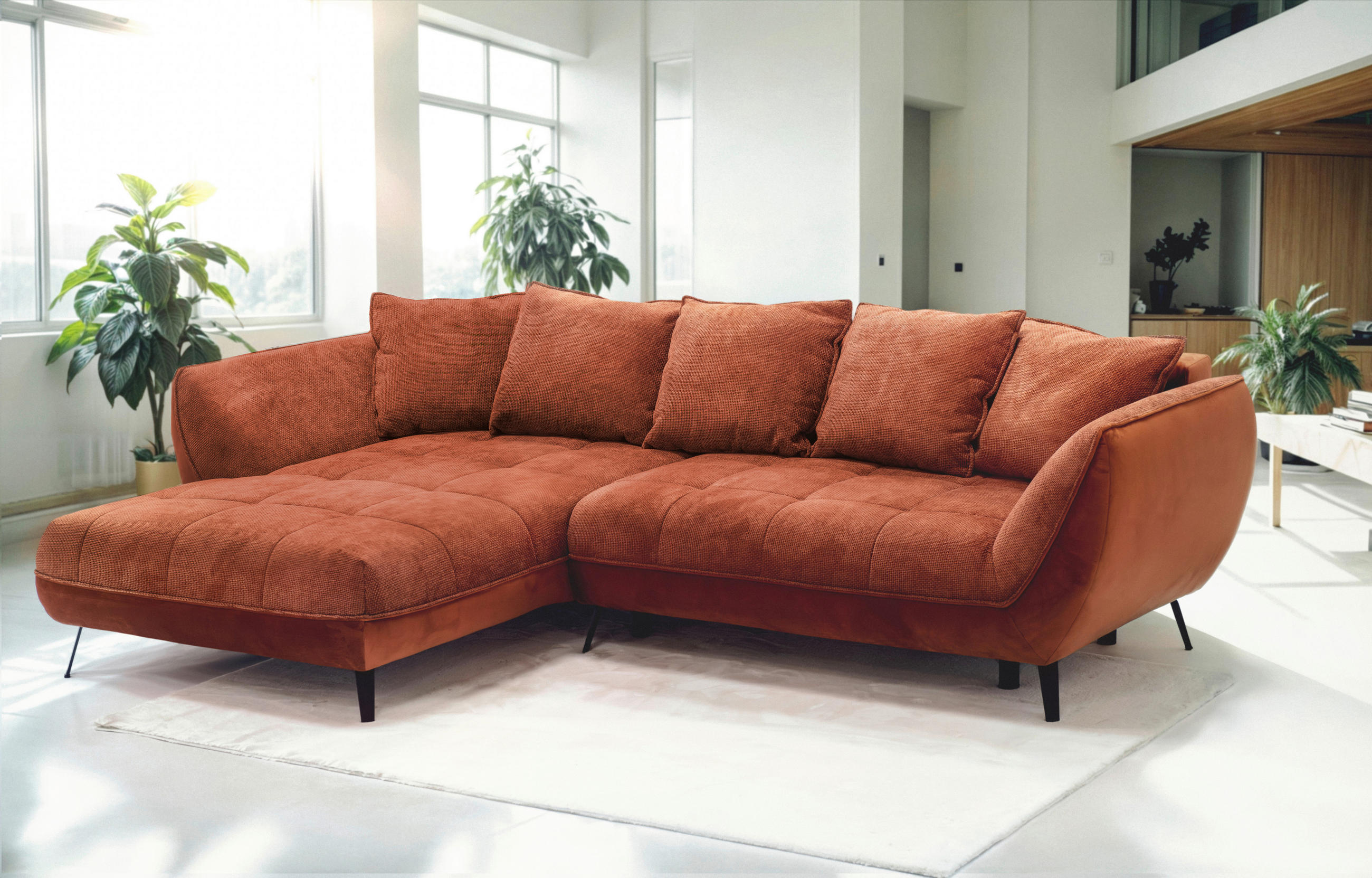 ECKSOFA in Struktur Rostfarben  - Rostfarben/Schwarz, Design, Textil/Metall (187/282cm) - Livetastic