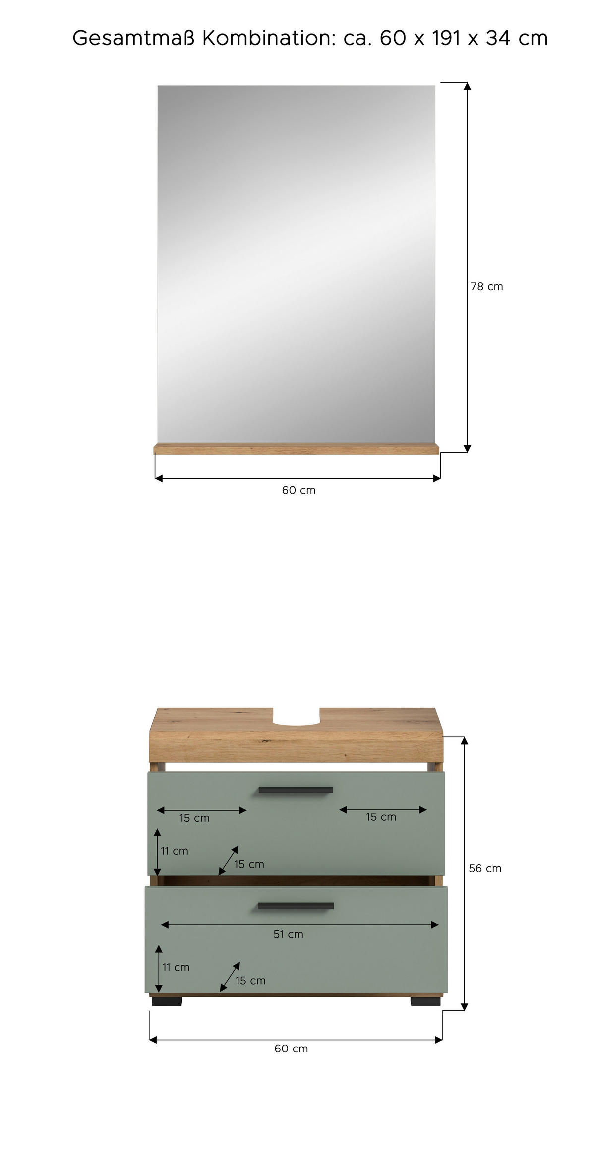 KOUPELNA šalvějově zelená  - černá/šalvějově zelená, Moderní, kompozitní dřevo/plast (60cm) - MID.YOU