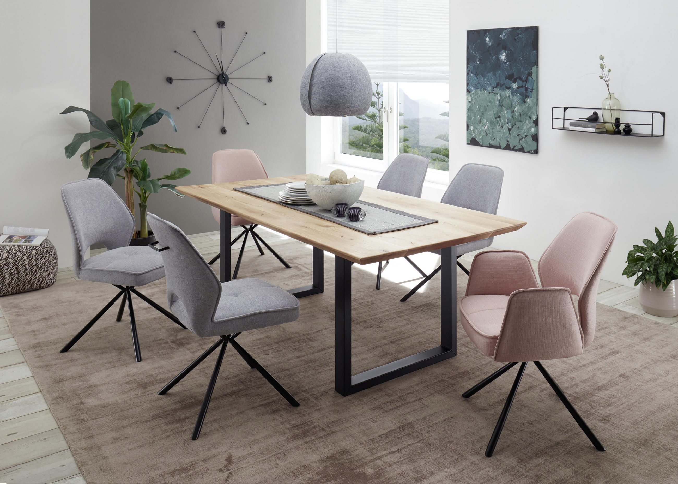 ESSTISCH Eiche massiv Schwarz, Eichefarben  - Eichefarben/Schwarz, Basics, Holz/Metall (200/100/74cm) - Livetastic