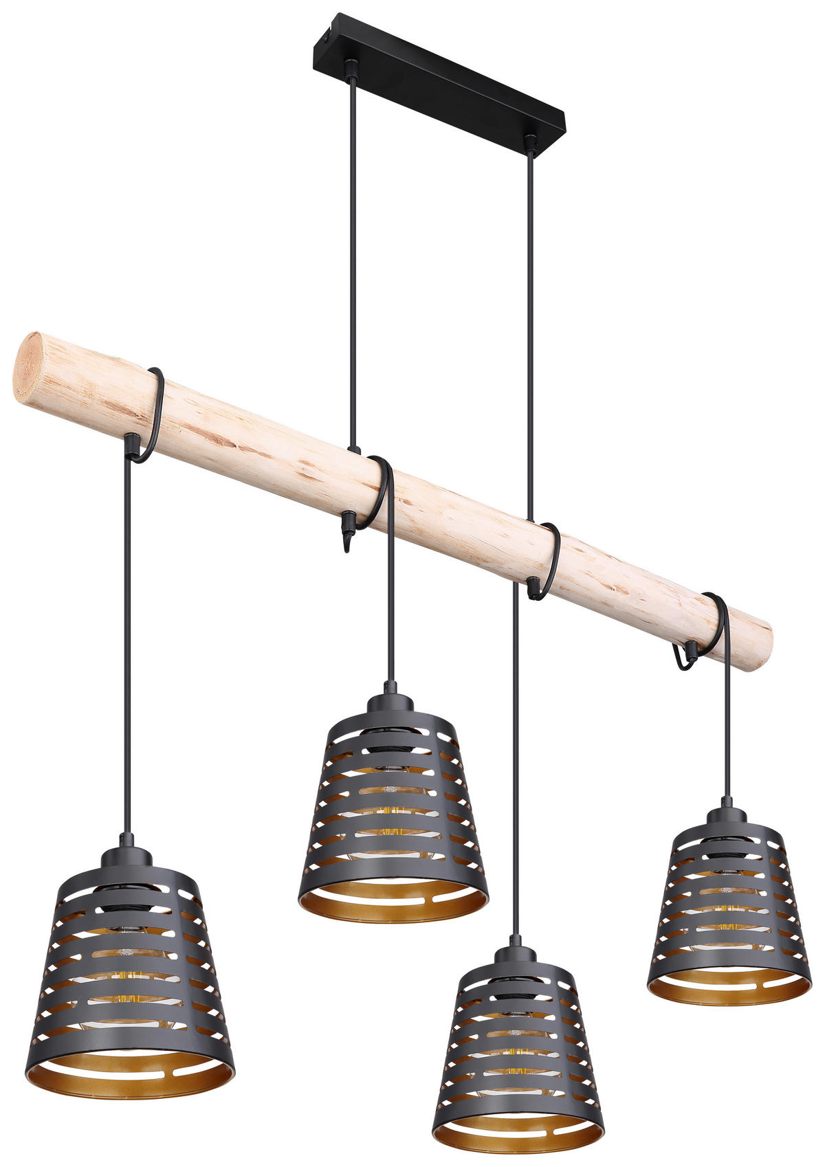 HÄNGELEUCHTE Ablona 85/17/120 cm   - Goldfarben/Schwarz, Natur, Holz/Metall (85/17/120cm) - Globo