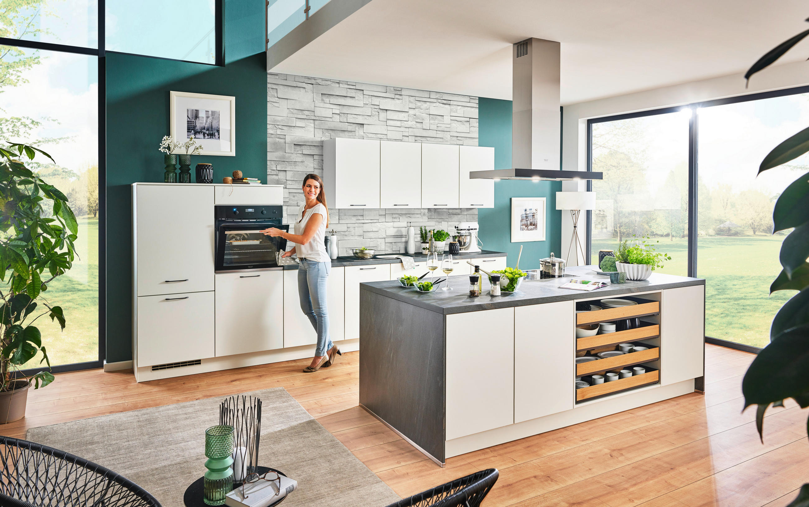 EINBAUKÜCHE   - Weiss, Design, Holzwerkstoff - Celina