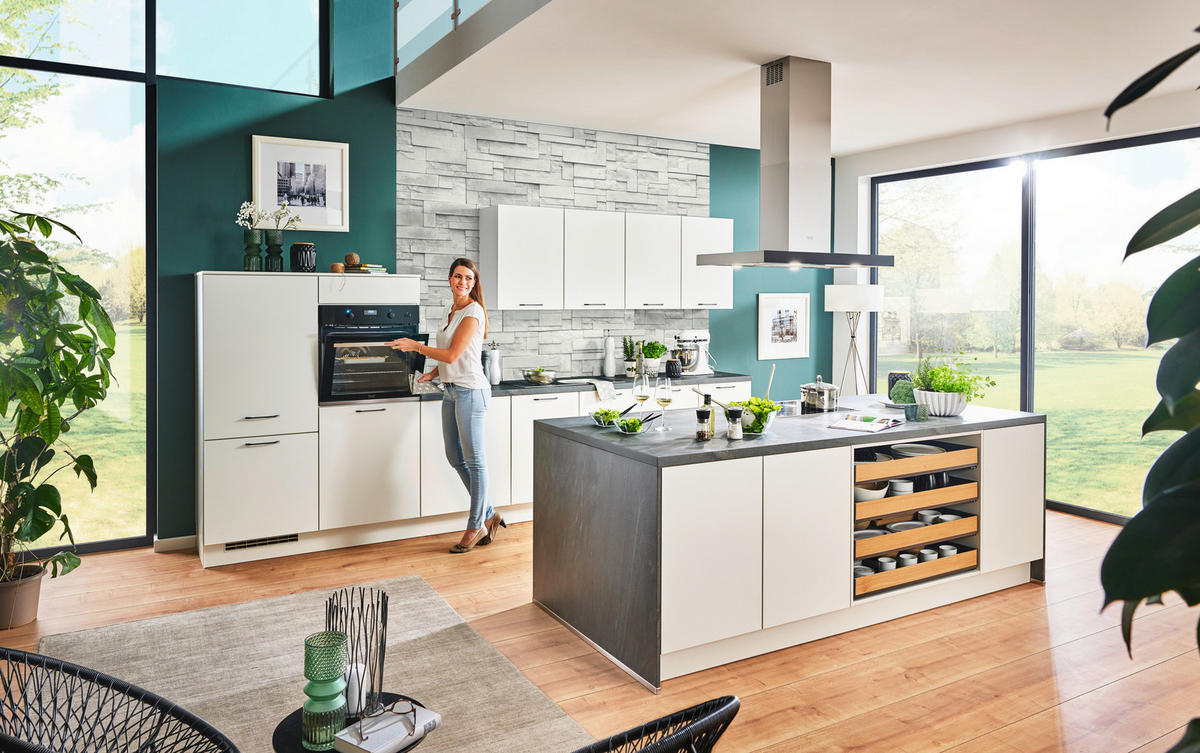 EINBAUKÜCHE   - Weiss, Design, Holzwerkstoff - Celina