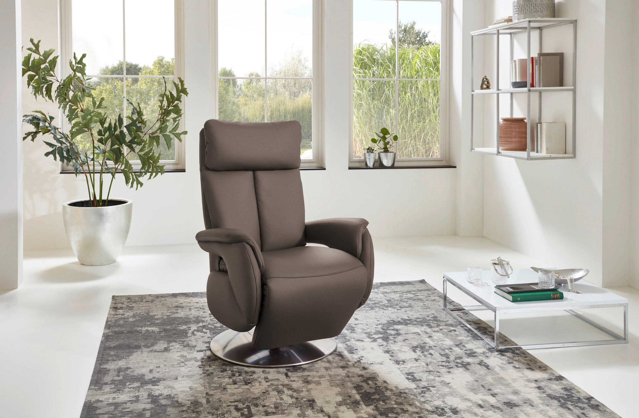 RELAXSESSEL in Leder Graubraun  - Edelstahlfarben/Graubraun, KONVENTIONELL, Leder/Metall (78/110/81cm) - Cantus