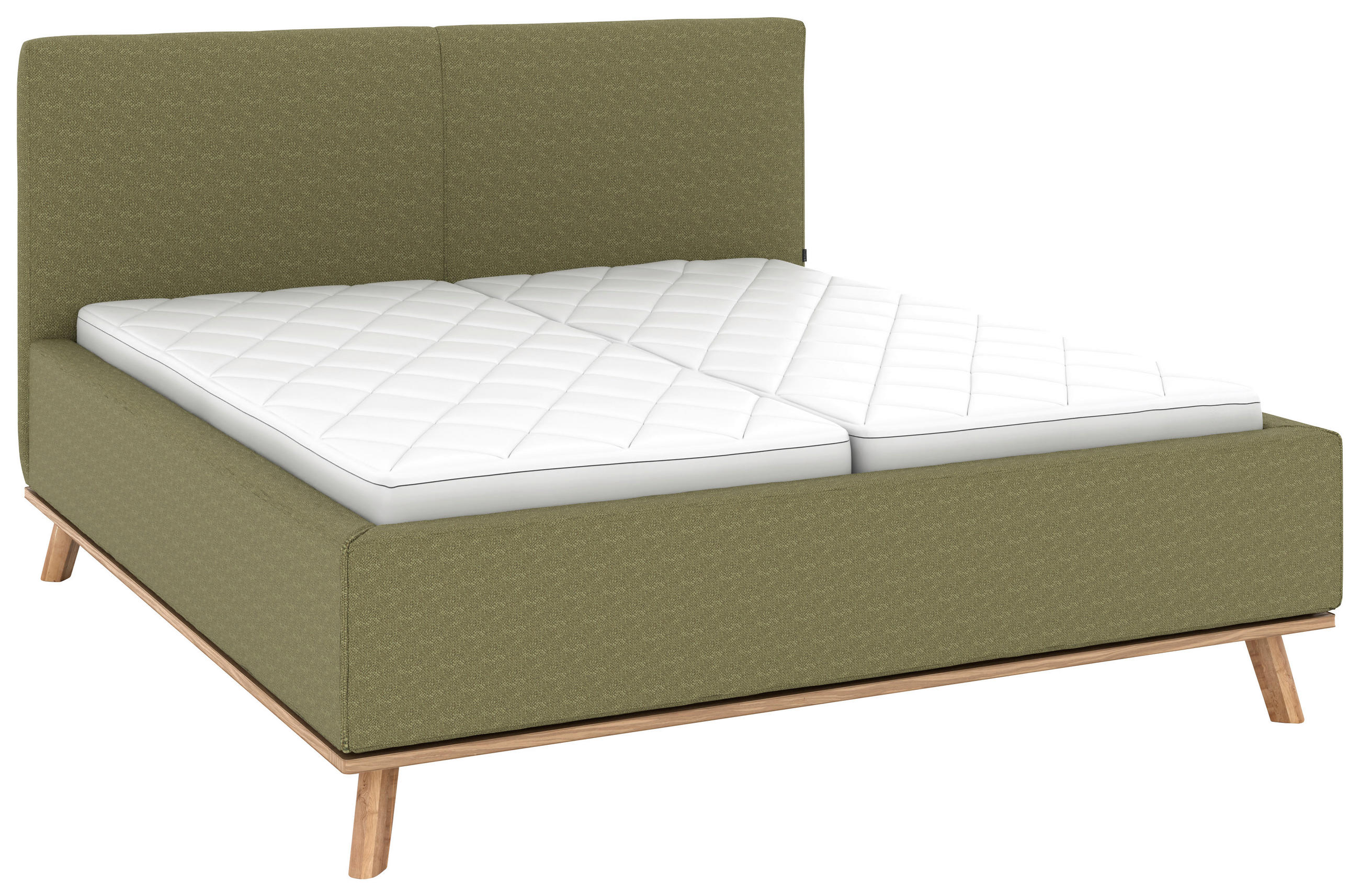 POLSTERBETT 180/200 cm,  in Olivgrün, Matratze, Lattenrost, Bettkasten, H3 + H3 = fest  - Eichefarben/Weiß, Design, Holz/Textil (180/200cm) - Musterring