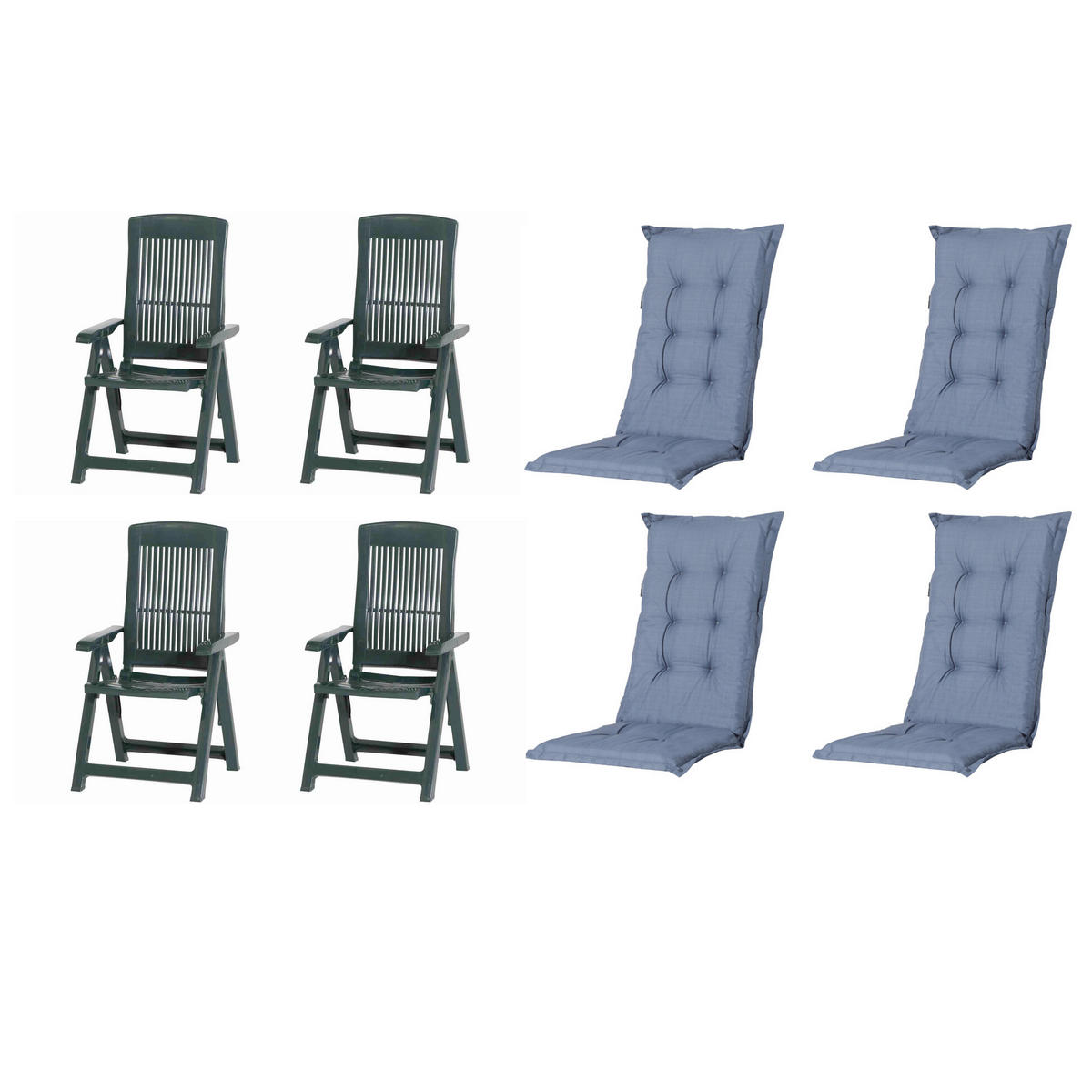 GARTENSTUHL-SET Kunststoff, Textil Blau, Grün  - Blau/Grün, MODERN, Kunststoff/Textil (44/111/50cm) - Gardenson