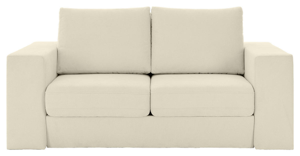 ZWEISITZER-SOFA inkl. Hocker in Webstoff Creme  - Eichefarben/Creme, Design, Holz/Textil (172/96/107cm) - LOOKS by W.Joop
