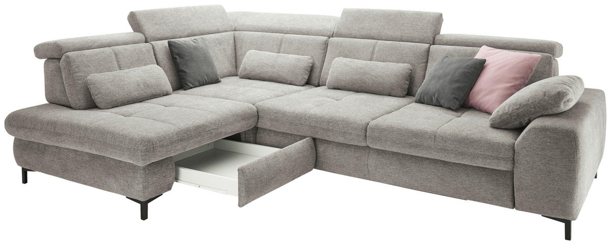 ECKSOFA Grau Webstoff  - Schwarz/Grau, KONVENTIONELL, Textil/Metall (220/314cm) - SetOne by Musterring