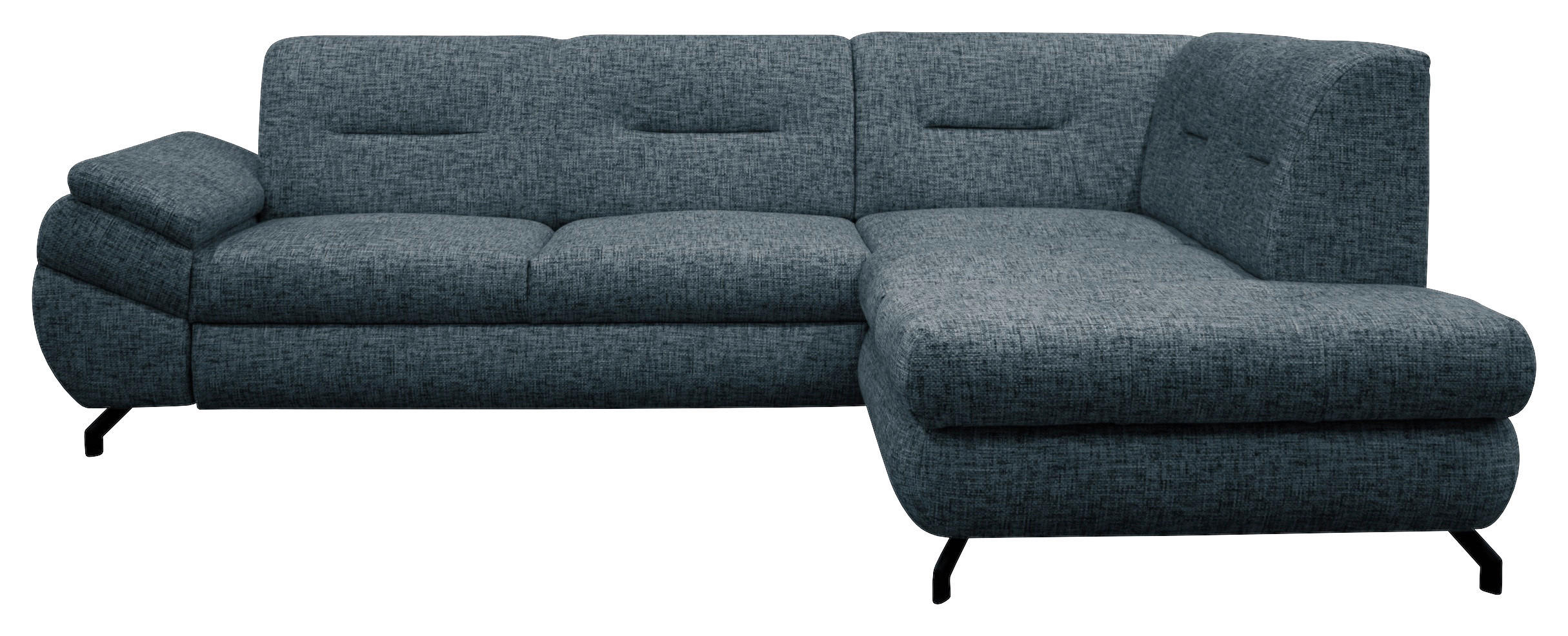 ECKSOFA Blau Struktur, Plüsch  - Blau/Schwarz, Design, Textil/Metall (274/201cm) - MID.YOU