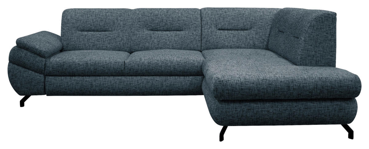 ECKSOFA Blau Struktur, Plüsch  - Blau/Schwarz, Design, Textil/Metall (274/201cm) - MID.YOU