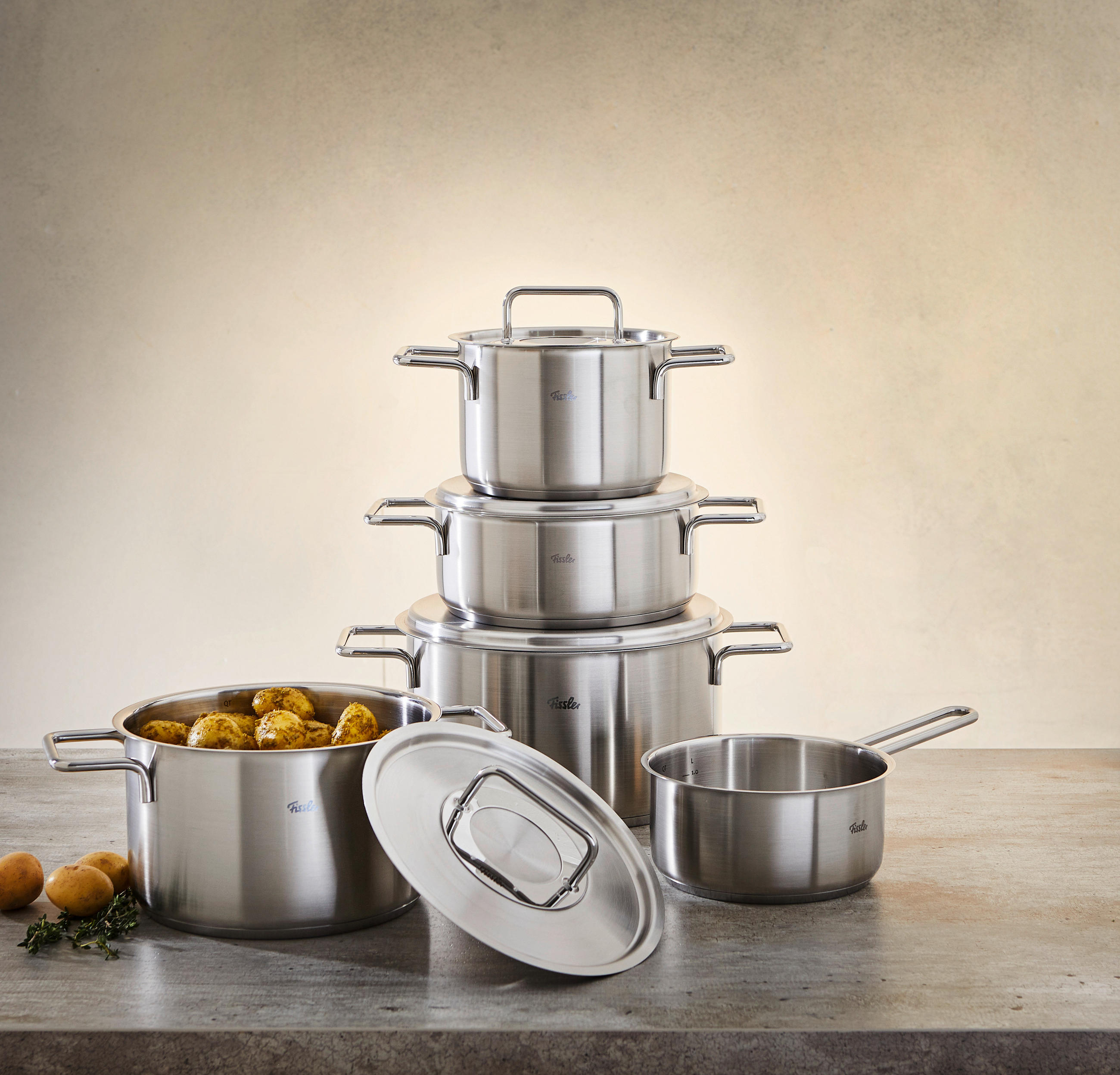 KOCHTOPFSET Pure 5-teilig  - Silberfarben, Basics, Metall - Fissler