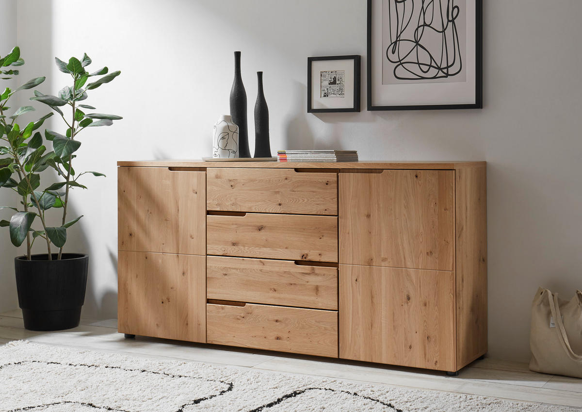 TÁLALÓSZEKRÉNY 165/80/40 cm  - tölgyfa színű/ezüstszínű, Design, műanyag/faalapú anyag (165/80/40cm) - Linea Natura