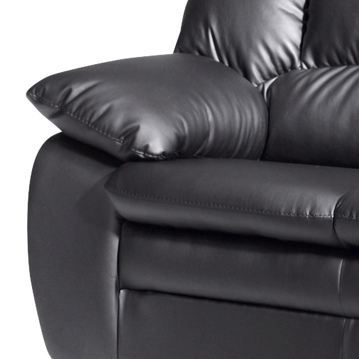 3-SITZER-SOFA Lederlook Schwarz  - Schwarz, KONVENTIONELL, Kunststoff/Textil (177/88/92cm) - MID.YOU