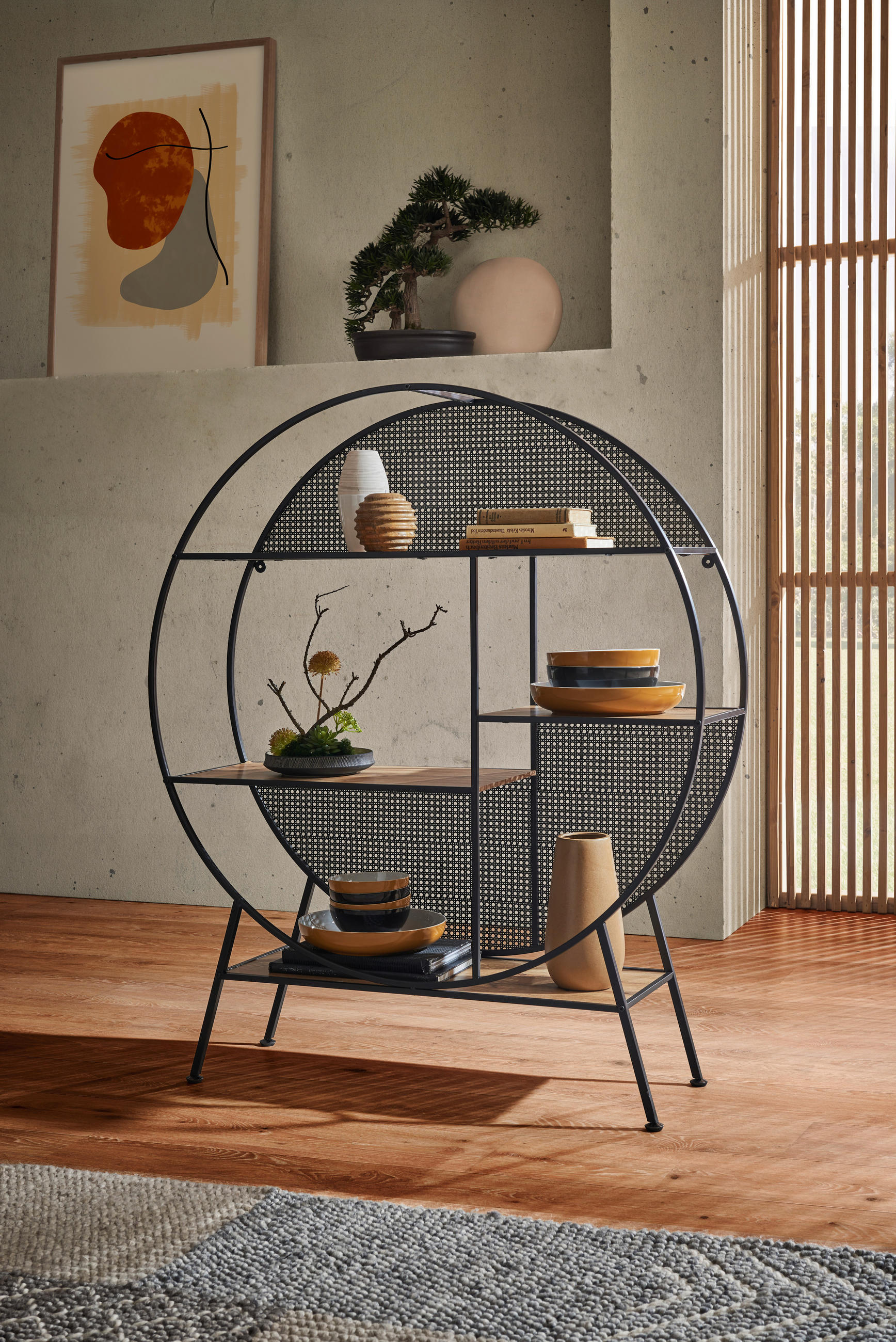 REGAL 109,5/131/33 cm Schwarz, Eichefarben - Eichefarben/Schwarz, Trend, Holzwerkstoff/Metall (109,5/131/33cm) - Xora