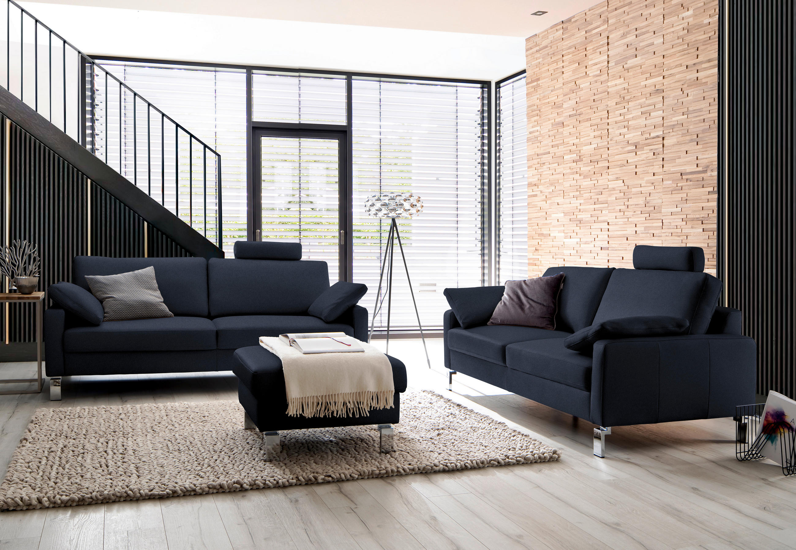 2-SITZER-SOFA in Echtleder Dunkelblau  - Chromfarben/Dunkelblau, Design, Leder/Metall (184/81/97cm) - Pure Home Lifestyle