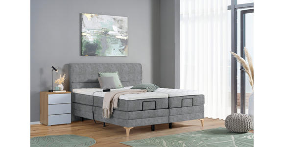 BOXSPRINGBETT 180/200 cm  in Grau  - Eichefarben/Grau, KONVENTIONELL, Holz/Textil (180/200cm) - Voleo