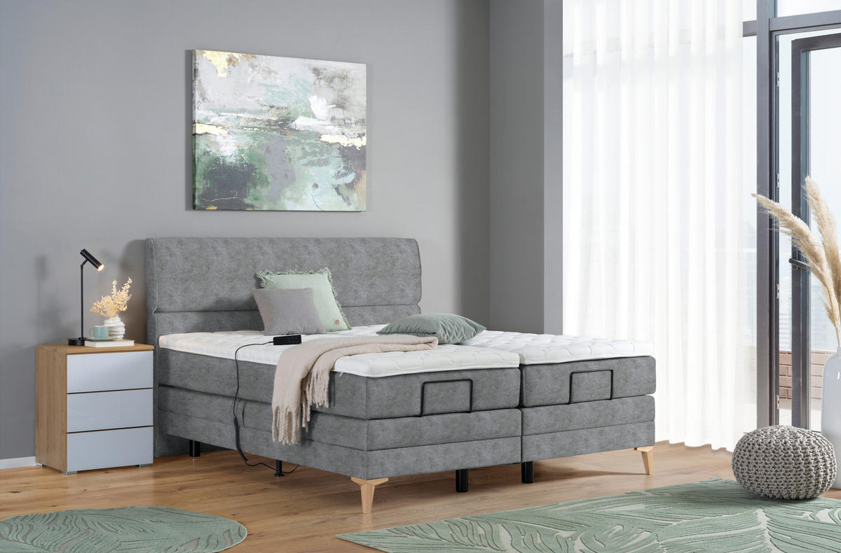 BOXSPRINGBETT 160/200 cm  in Grau  - Eichefarben/Grau, Konventionell, Holz/Textil (160/200cm) - Voleo