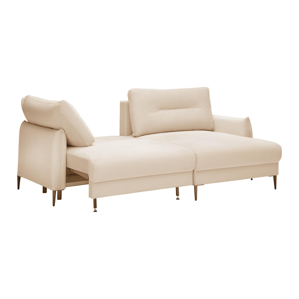 ECKSOFA Cord Beige  - Beige/Schwarz, Modern, Textil/Metall (221/142cm) - MID.YOU