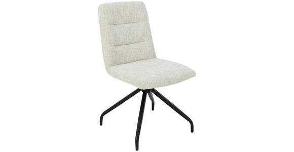 STUHL  Stoffauswahl, Sitzfläche 180° drehbar, automatische Rückholfunktion Leinenoptik  - Beige/Schwarz, Design, Textil/Metall (50/90/63cm) - Carryhome