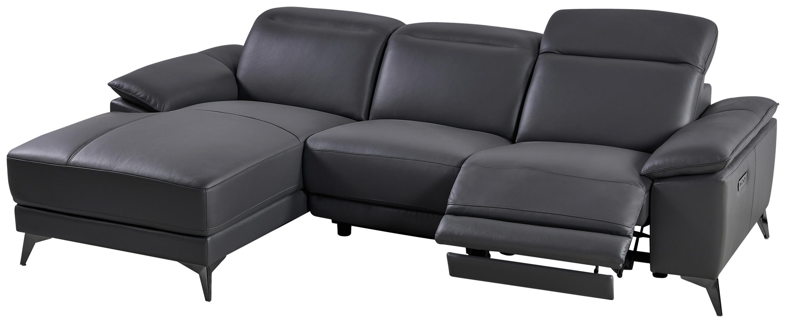 ECKSOFA Grau Echtleder  - Schwarz/Grau, Design, Leder/Metall (171/255cm) - Livetastic