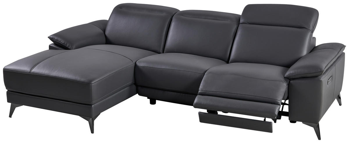 ECKSOFA Grau Echtleder  - Schwarz/Grau, Design, Leder/Metall (171/255cm) - Livetastic