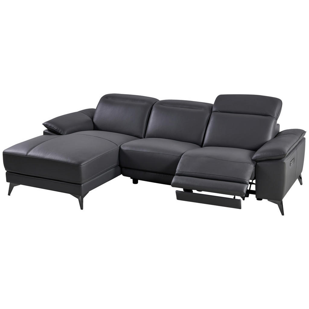 Thumbnail - Livetastic Ecksofa, Grau, Leder, Echtleder, Rindleder, 3-Sitzer, Ottomane links, L-Form, 255x171 cm, Made in Europe, mot...