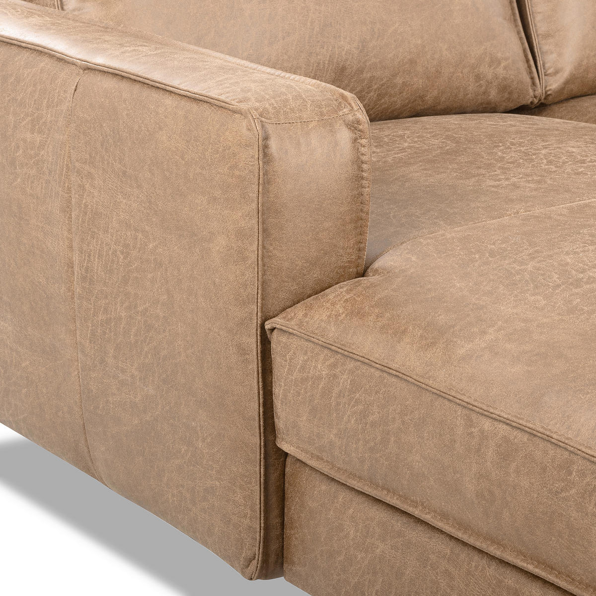 ECKSOFA Sandfarben Echtleder Lederlook Bettkasten, Schlaffunktion, Rücken echt  - Sandfarben/Schwarz, Design, Leder/Textil (166/238cm) - Livetastic